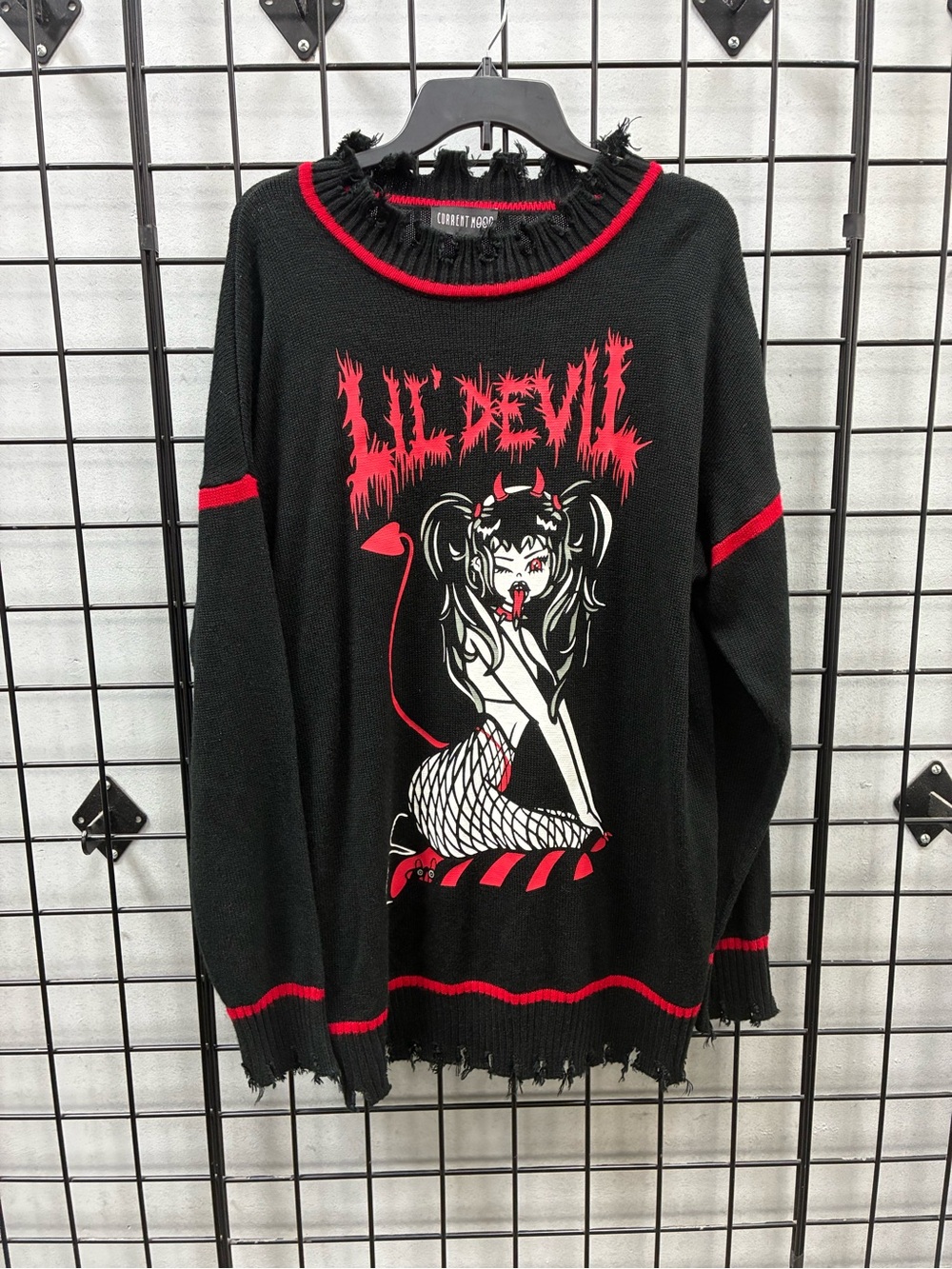 Current Mood chaotic evil oversized lil devil knit sweater sz L Knit